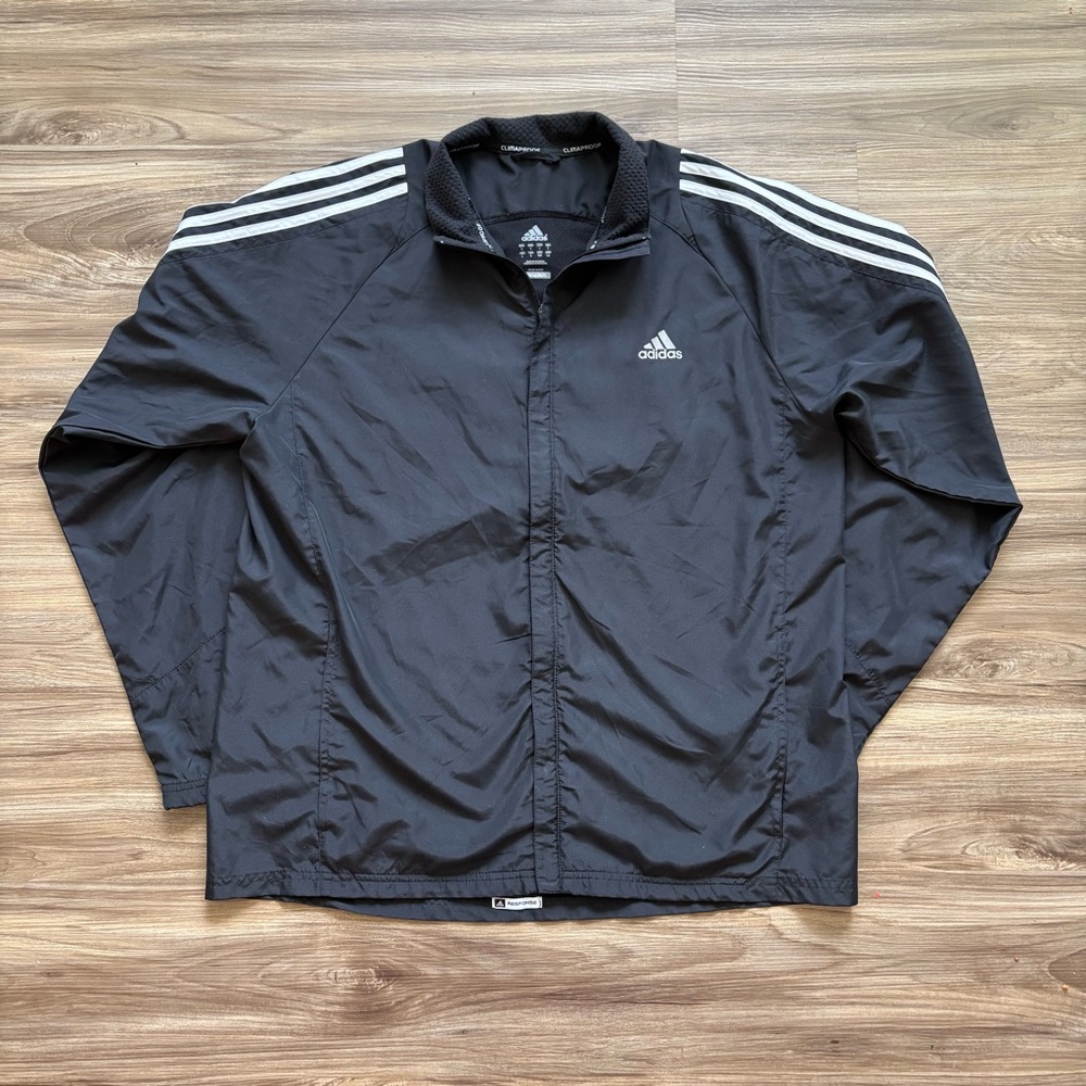 Adidas Black Track Windbreaker Jacket with Stripes